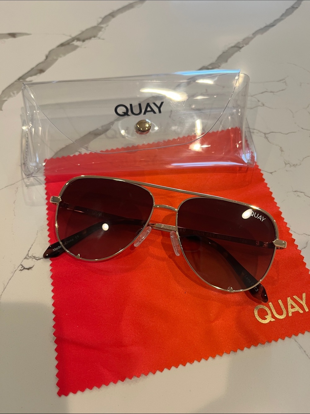 Quay Australia Gold Aviator Sunglasses with Red Gradient Lenses